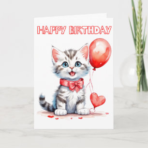 Cartão Bebê Gatinho Brincalhão Feliz Aniversário
