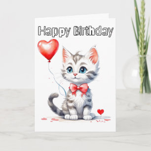 Cartão Bebê Gatinho Fofo Aniversário Feliz