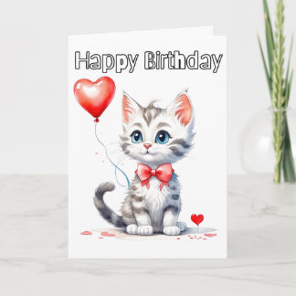 Cartão Bebê Gatinho Fofo Aniversário Feliz