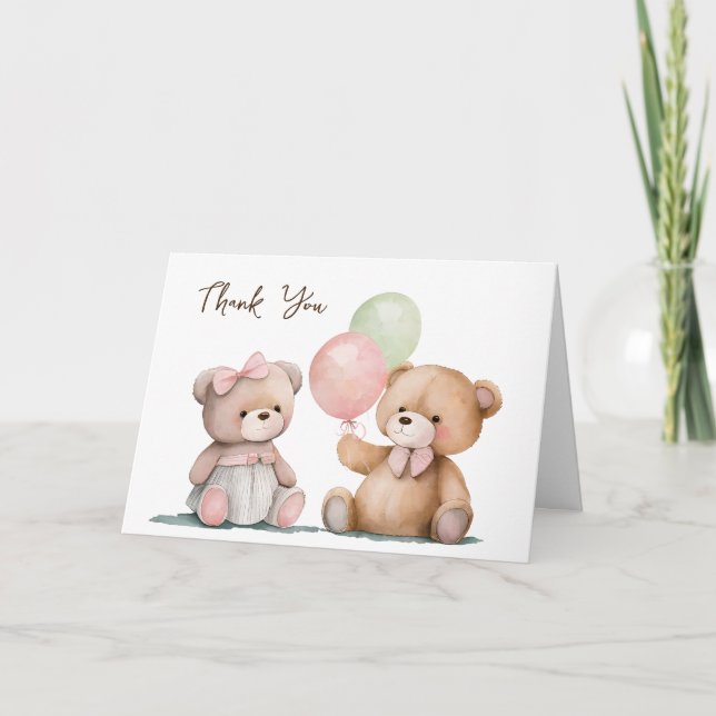 Cartão Bebê Gêmeos Teddy Bears Obrigado (Frente)