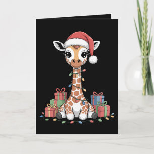 Cartão Bebê Girafa Chapéu de Papai Noel Luzes de Natal Ca