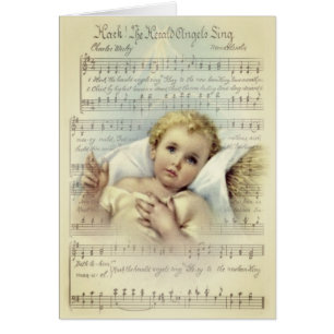 Cartão Bebê Jesus na partitura floral do Natal do