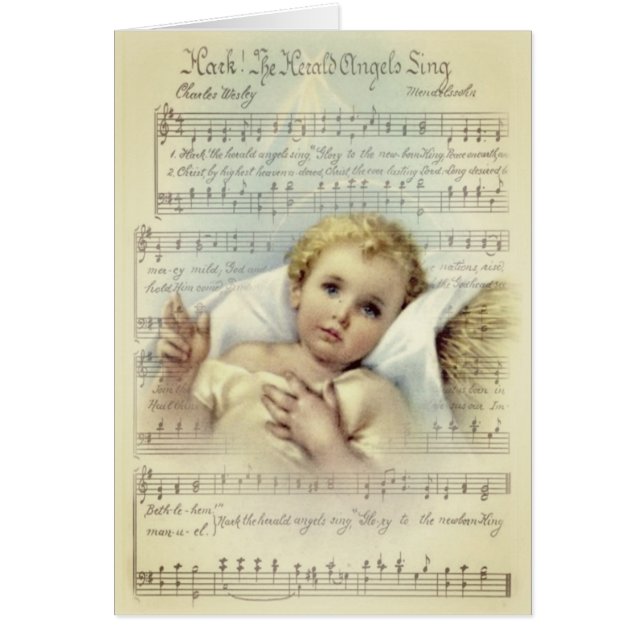 Cartão Bebê Jesus no Manger Natal Floral Sheet Music (Frente)