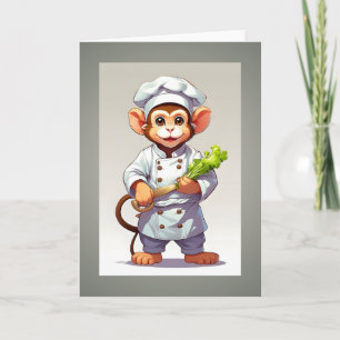 Cartão Bebê Macaco Chef Ilustração Vazio Saudação