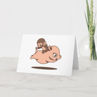 Cartão Bebê macaco (voltando para trás em um porco)