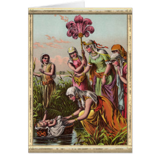 Cartão Bebê Moses em uma pintura da cesta