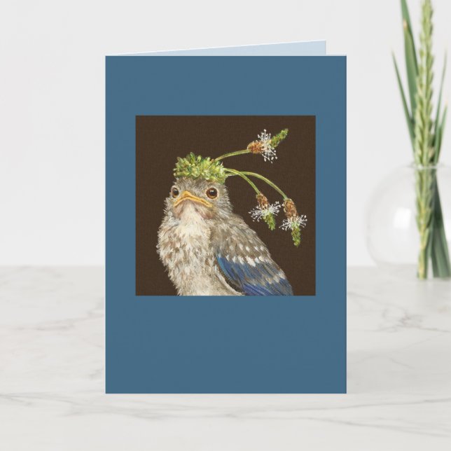 Cartão Bebê-pássaro azul com cartão-tinteiro inglês (Frente)