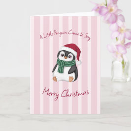Cartão Bebê Pinguim Fofo Usando Chapéu de Papai Noel Nata