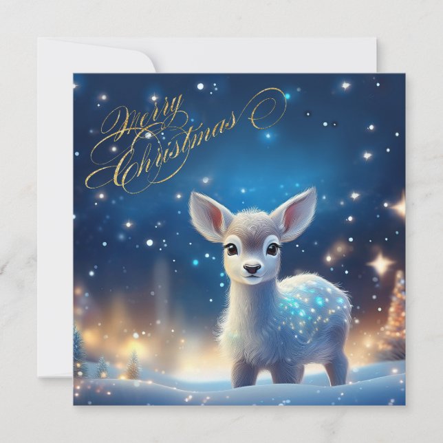 Cartão Bebê Reindeer com Feliz Saudação de Natal (Frente)