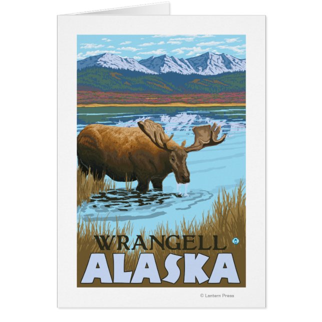 Cartão Bebendo de alce no lago - Wrangell, Alaska (Frente)