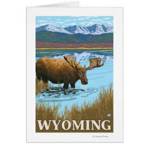 Cartão Bebendo de alce no lago - Wyoming
