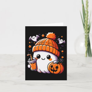 Cartão Bebendo Fantasma Bonito Café Halloween Cafés Mulhe