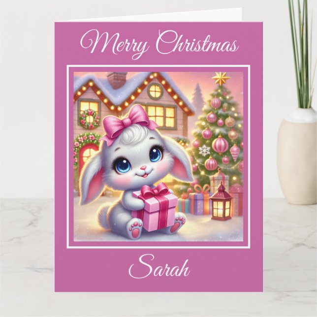 Cartão Bebês Adorável Coelhinho de Natal (Frente)