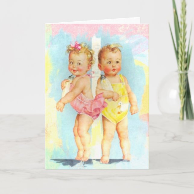 Cartão Bebês bonitinhos de vintage (Frente)