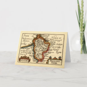 Cartão Bedfordshire County England Antigo Mapa Antiquário