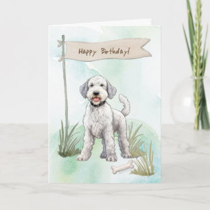 Cartão Bedlington Terrier Brey Dog Sob Sinal De Aniversár