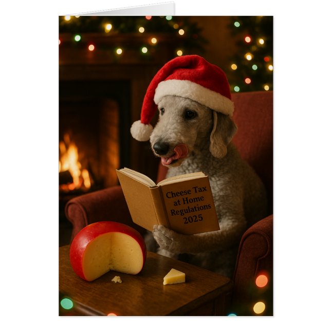 Cartão Bedlington Terrier 'Cheese Tax' Christmas card (Frente)