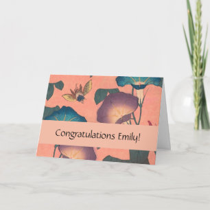 Cartão Bee and Flower Japanese Art Pink Floral