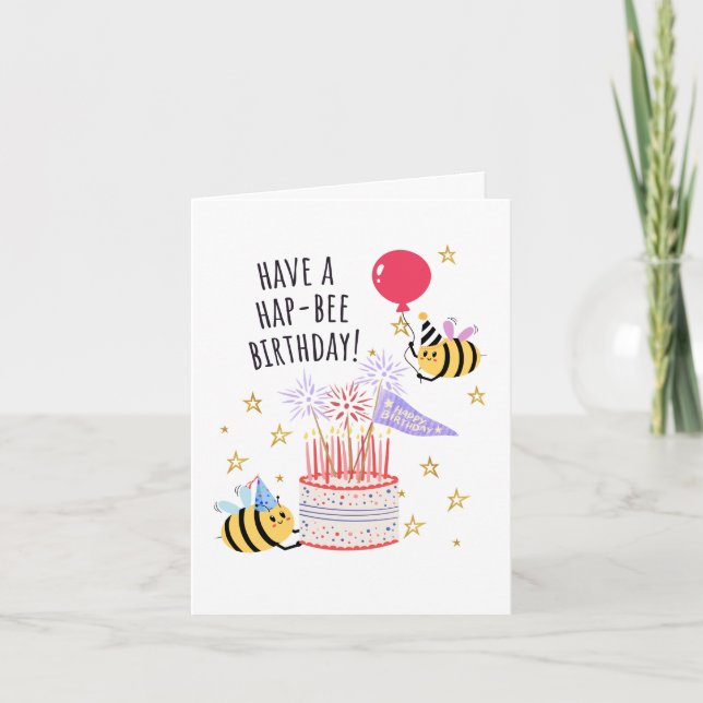 Cartão Bee Birthday Card - "Have a Hap-Bee Birthday!" (Frente)