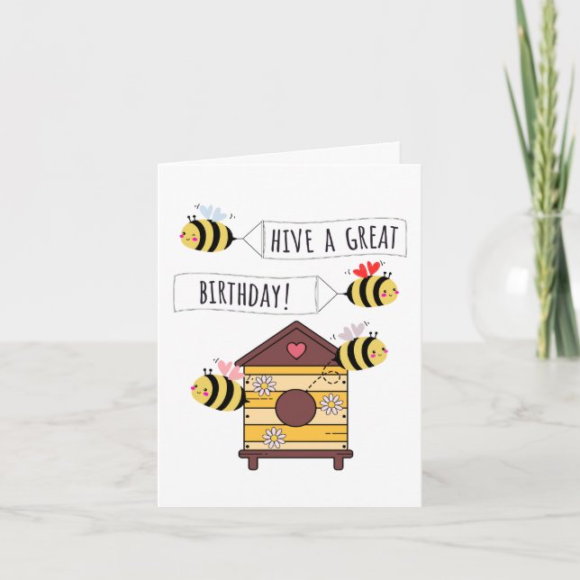 Cartão Bee Birthday Card - "Hive a Great Birthday!" (Frente)