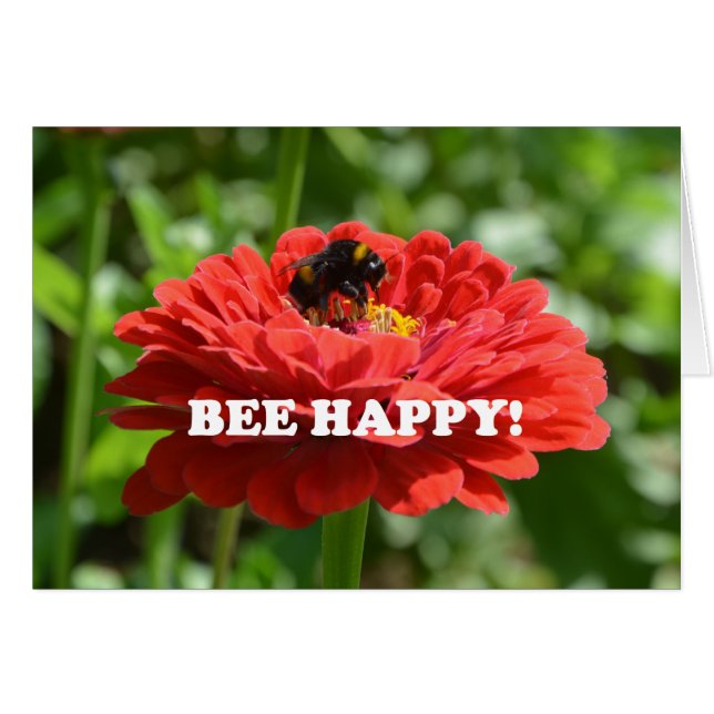Cartão Bee Happy Red Flower (Frente Horizontal)
