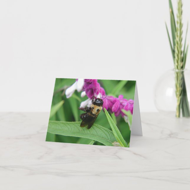 Cartão Bee with Velvet Flowers Note Card (Frente)