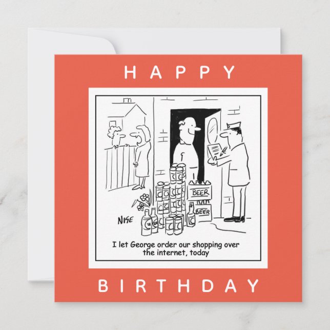 Cartão Beer Drinker Online Comprando Cartoon de Cerveja (Frente)