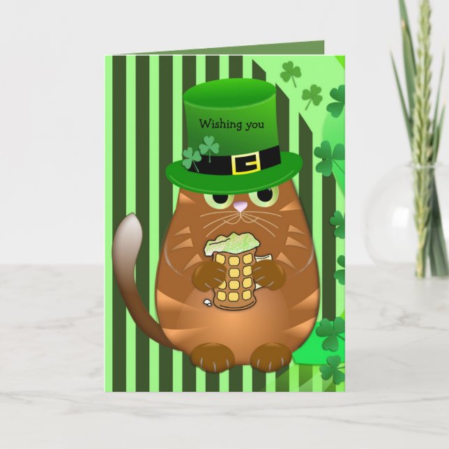 Cartão Beer drinking St Patrick's day Cat (Frente)