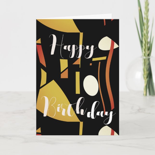 Cartão Beige Dourada Rust no aniversário do Abstrato pret (Frente)