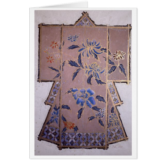 Cartão Beige Kimono com Flores Azuis (Frente)