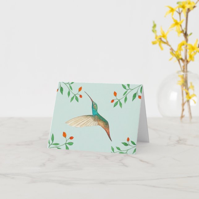 Cartão Beija-flor e Flores (Flor Amarela)