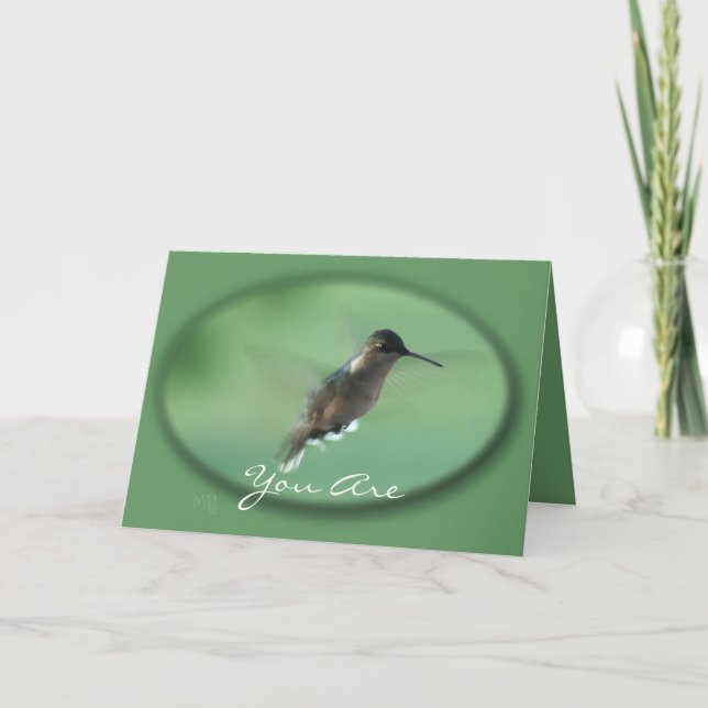 Cartão beija-flor em voo gr- personalizar qualquer ocasiã (Frente)