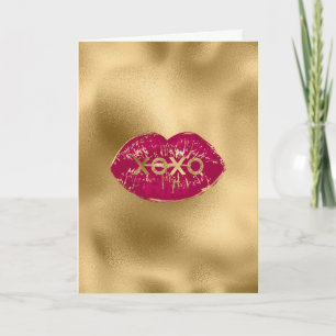 Cartão Beije Lábios Vermelhos Brilho Dourado XOXO