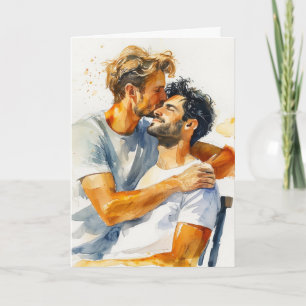 Cartão Beijo na Praia em Aquarela Abraço