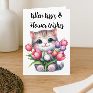Cartão Beijos de Gatinhos & Desejos de Flores Gato Tulipa