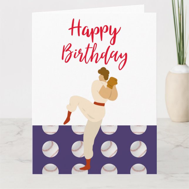 Cartão Beisebol Feliz Aniversário com Jogador (Frente)