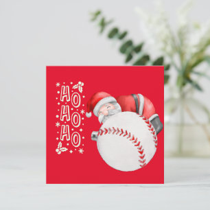 Cartão Beisebol Feliz Natal com Papai Noel em vermelho