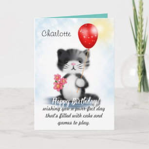 Cartão Bela Arte De Gatinho Feliz Poema De Aniversário