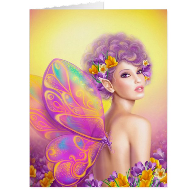 Cartão Bela carta de saudação borboleta fada de menina (Frente)