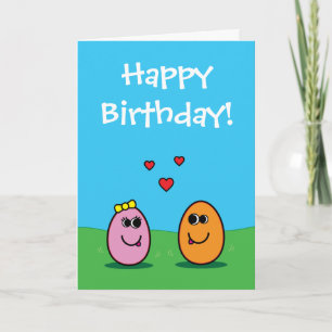 Cartão Bela Cartoon Romântica Ovo Feliz Aniversário