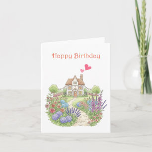 Cartão Bela Casa com Aniversário do Jardim Floral