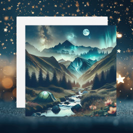 Cartão Bela cena de acampamento com montanhas e tendas