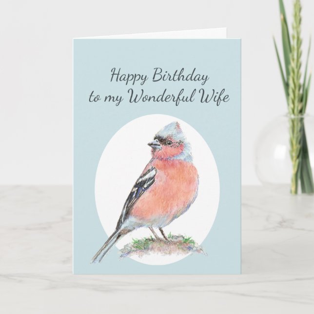 Cartão Bela Chaffinch Watercolor Birthday Maravilhosa Wif (Frente)
