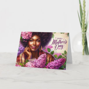 Cartão Bela Flor de Lilases Roxas do Dia das Mães