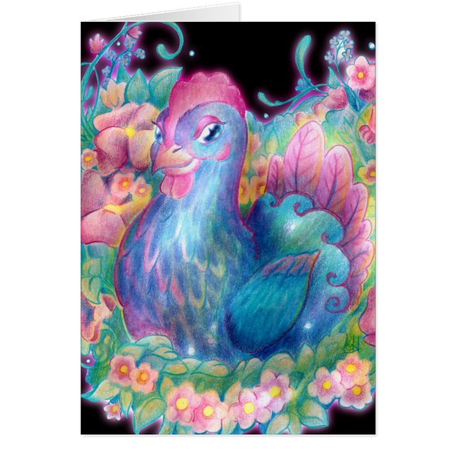 Cartão Bela Galinha e Flores (Frente)