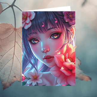 Cartão Bela Garota de Animação Aniversário