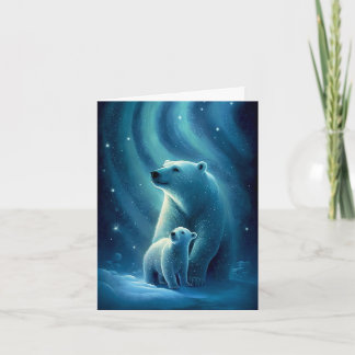 Cartão Bela Ilustração da Mãe Urso Polar e Filhote