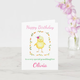 Cartão Bela Pintinho de Bebê com Flores Personalizadas An