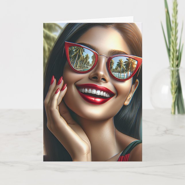 Cartão Bela Senhora Sorridente | Em Branco (Frente)