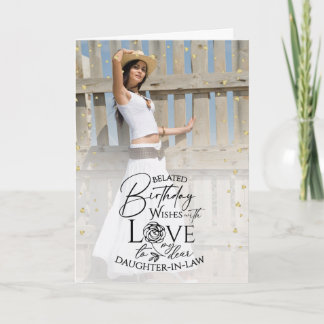 Cartão Belated Minimalist Modern Photo Daughter-in-law